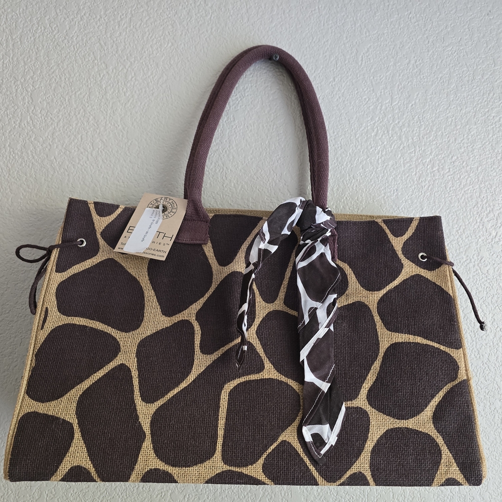 Earth Axxessories Large Jute 🦒 Giraffe 🦒 Print Tote Bag - 18" x 14.5" - NWT